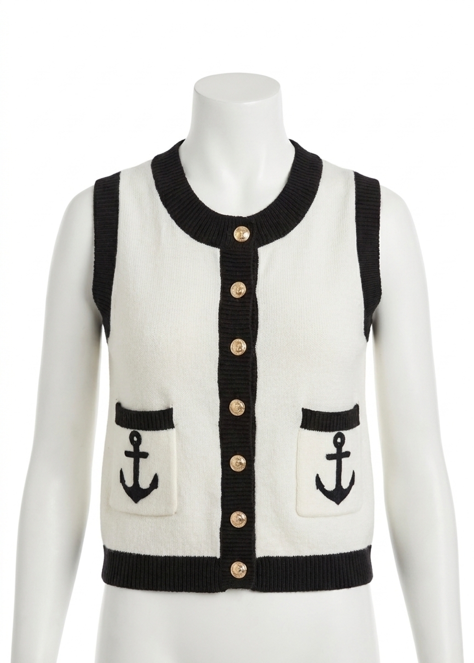 NEW ABLE contrast anchor knit top in white/black